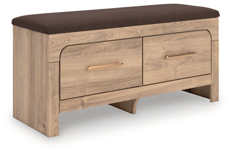 Kinlanni Tan/Brown Bedroom Storage Bench by Ashley at Eve Furniture