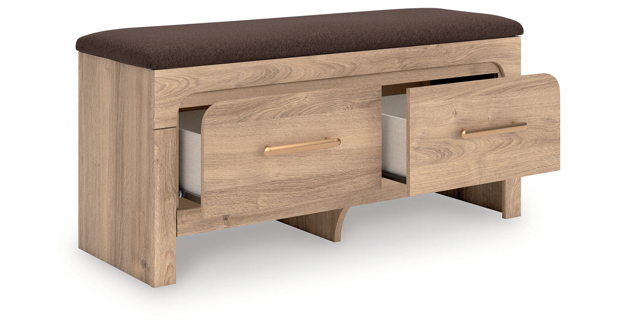 Kinlanni Tan/Brown Bedroom Storage Bench by ASHLEY FURNITURE at Eve Furniture