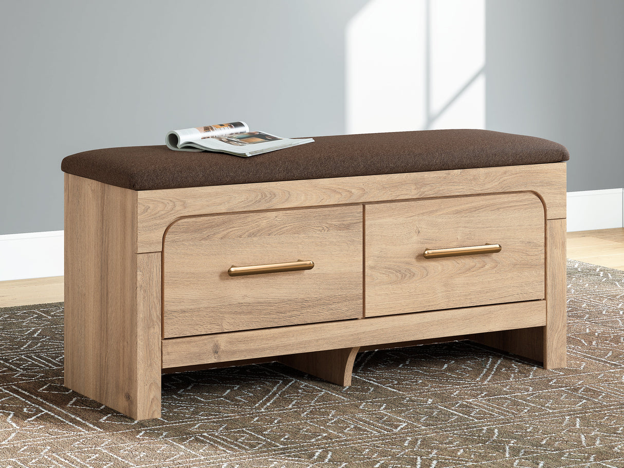 Kinlanni Tan/Brown Bedroom Storage Bench by ASHLEY FURNITURE at Eve Furniture