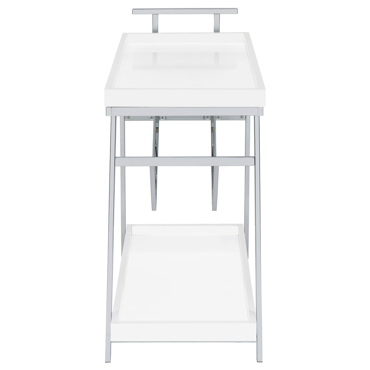 Kinney 2-tier Bar Cart with Storage Drawer White High Gloss and Chrome