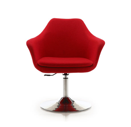 Kinsey Adjustable Height Swivel Accent Chair in Red and Polished Chrome by Manhattan Comfort at Eve Furniture