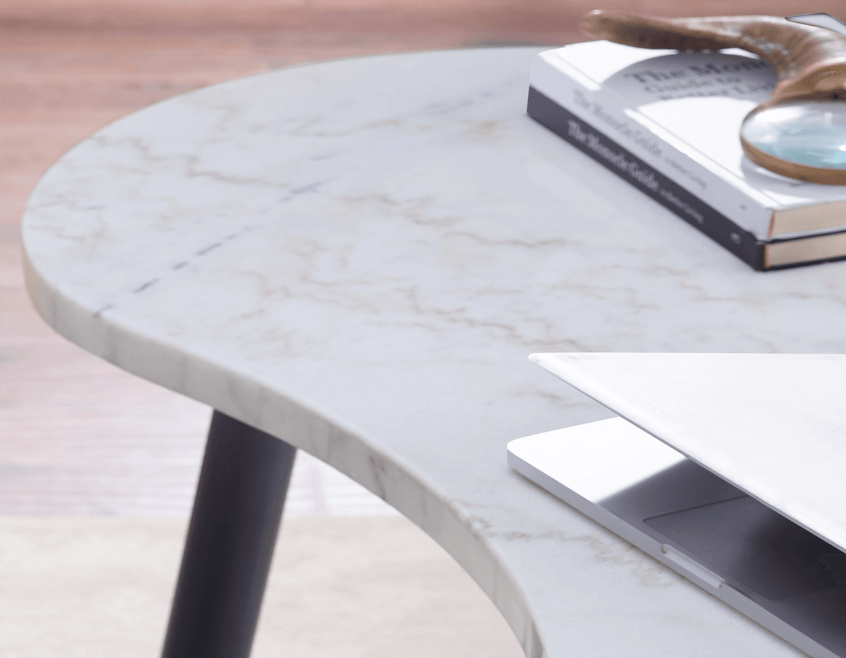 Kinsley White Marble Kidney Shaped Desk by Steve Silver at Eve Furniture