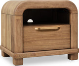 Kione Lioness One Drawer Acacia Wood Nightstand by Modus Furniture at Eve Furniture