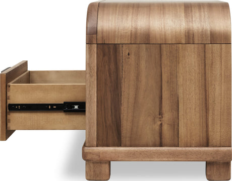 Kione Lioness One Drawer Acacia Wood Nightstand by Modus Furniture at Eve Furniture