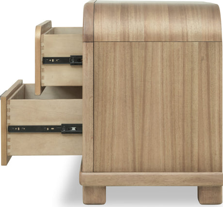 Kione Lioness Two Drawer Acacia Wood Nightstand by Modus Furniture at Eve Furniture