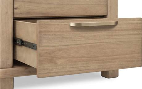 Kione Lioness Two Drawer Acacia Wood Nightstand by Modus Furniture at Eve Furniture