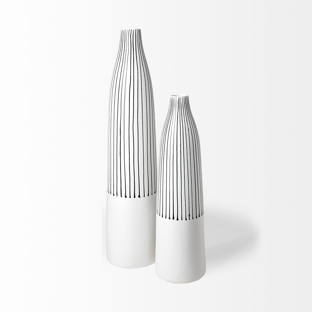 Kira I Small White Pinstripe Ceramic Vase by Mercana at Eve Furniture