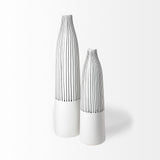 Kira I Small White Pinstripe Ceramic Vase by Mercana at Eve Furniture