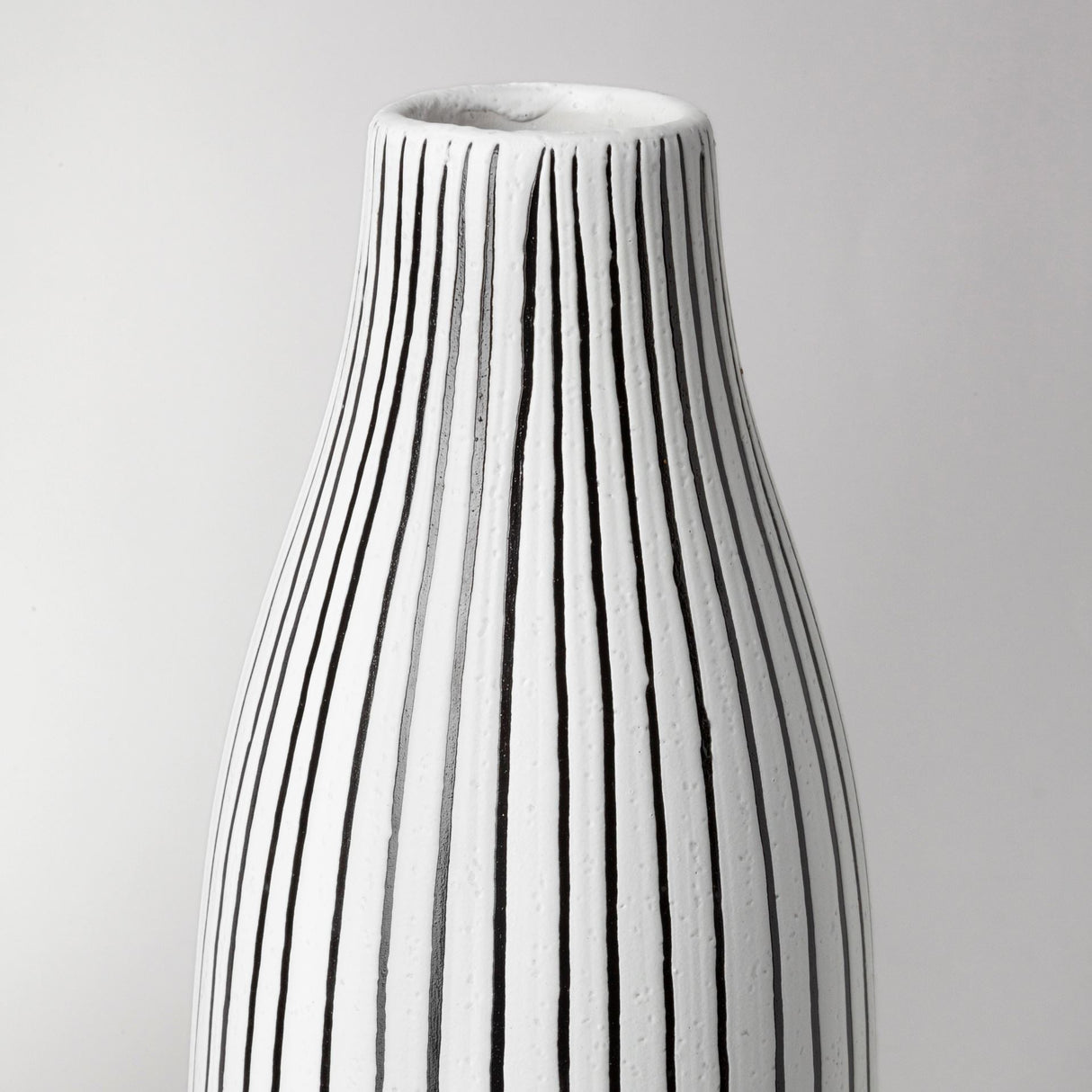 Kira I Small White Pinstripe Ceramic Vase by Mercana at Eve Furniture