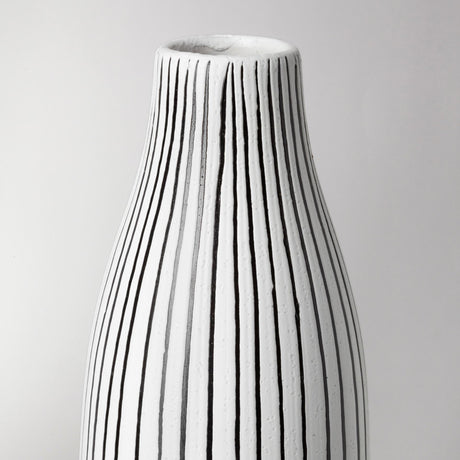 Kira I Small White Pinstripe Ceramic Vase by Mercana at Eve Furniture