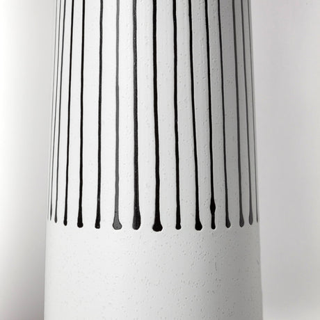 Kira I Small White Pinstripe Ceramic Vase by Mercana at Eve Furniture