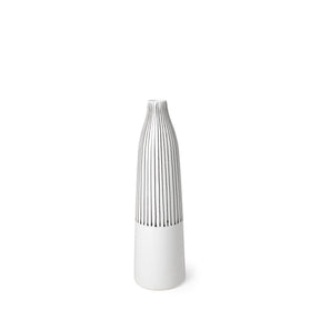 Kira I Small White Pinstripe Ceramic Vase by Mercana at Eve Furniture