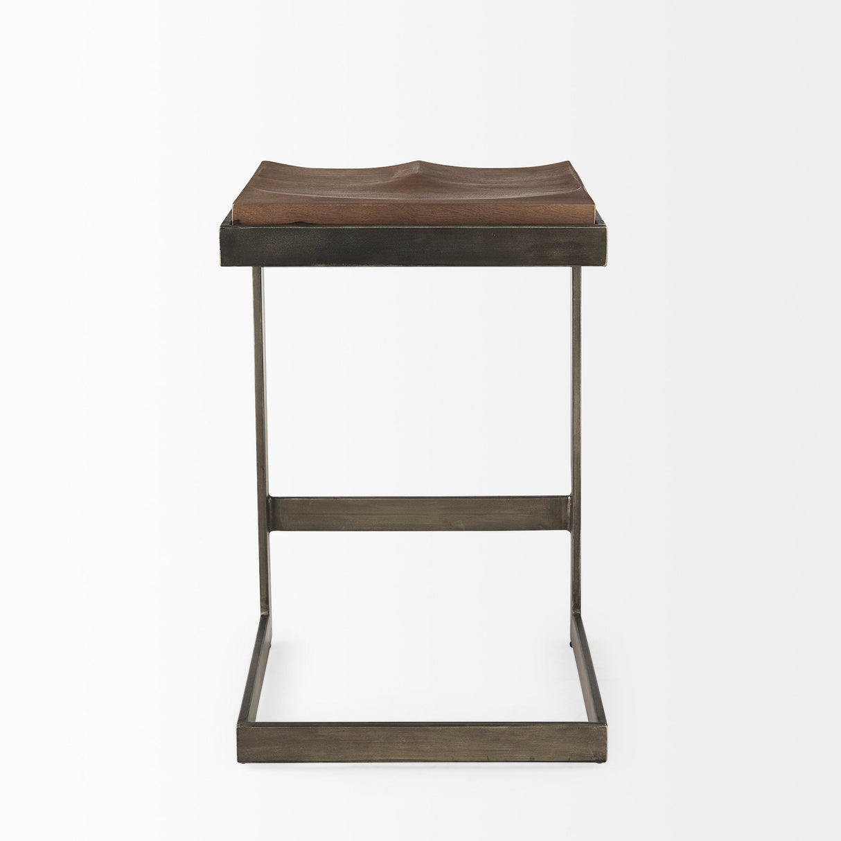Kiran 17L x 17W x 26H Medium Brown Wood W/ Antique Nickel Finished Metal Frame Counter Stool by Mercana at Eve Furniture