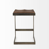 Kiran 17L x 17W x 26H Medium Brown Wood W/ Antique Nickel Finished Metal Frame Counter Stool by Mercana at Eve Furniture