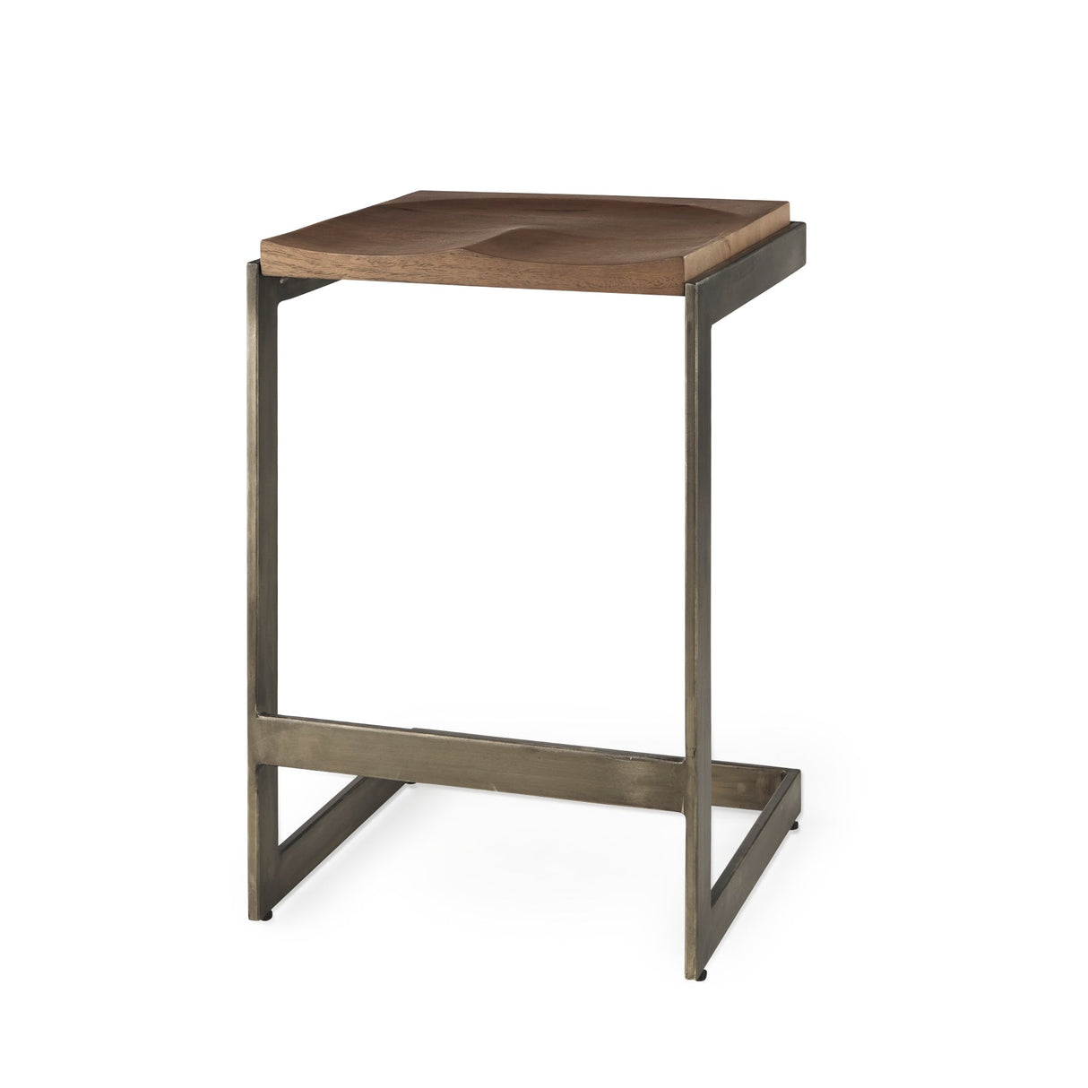 Kiran 17L x 17W x 26H Medium Brown Wood W/ Antique Nickel Finished Metal Frame Counter Stool by Mercana at Eve Furniture