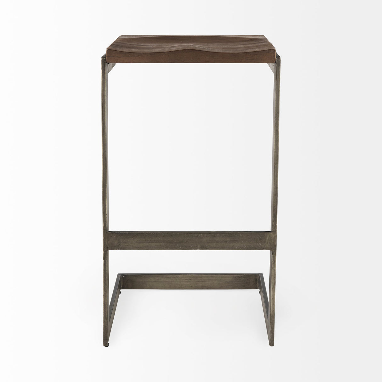 Kiran 17L x 17W x 30H Medium Brown Wood W/ Antique Nickel Finished Metal Frame Bar Stool by Mercana at Eve Furniture