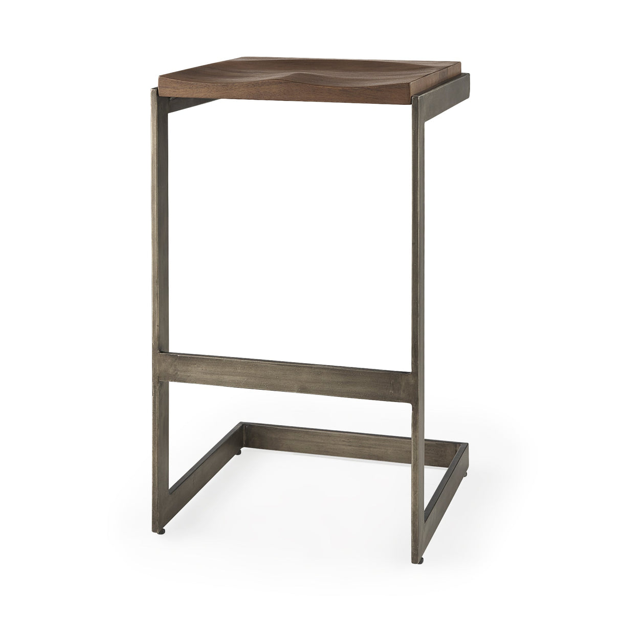 Kiran 17L x 17W x 30H Medium Brown Wood W/ Antique Nickel Finished Metal Frame Bar Stool by Mercana at Eve Furniture