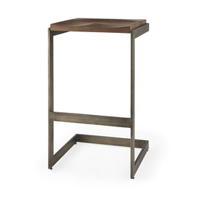 Kiran 17L x 17W x 30H Medium Brown Wood W/ Antique Nickel Finished Metal Frame Bar Stool by Mercana at Eve Furniture