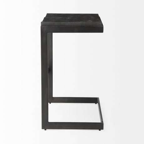 Kiran Black Wood W/ Black Metal Base C-Shape Bar Stool by Mercana at Eve Furniture