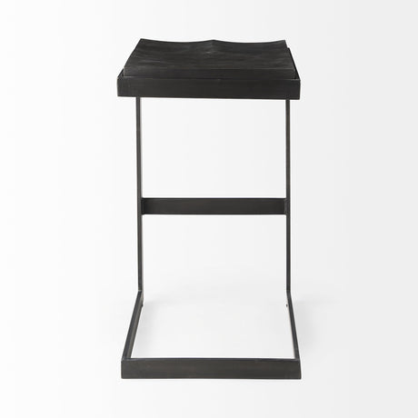 Kiran Black Wood W/ Black Metal Base C-Shape Bar Stool by Mercana at Eve Furniture