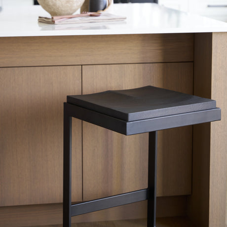 Kiran Black Wood W/ Black Metal Base C-Shape Counter Stool by Mercana at Eve Furniture