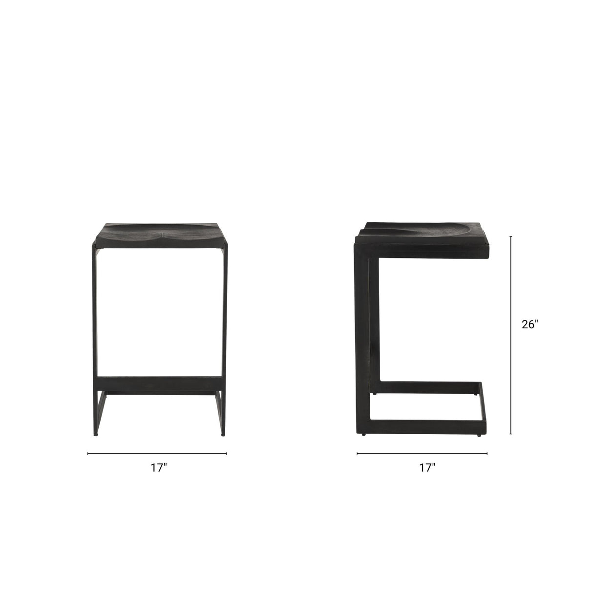 Kiran Black Wood W/ Black Metal Base C-Shape Counter Stool by Mercana at Eve Furniture