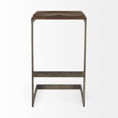 Kiran Medium Brown Wood W/ Antique Nickel Finished Metal Frame Bar Stool by Mercana at Eve Furniture