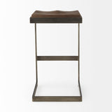Kiran Medium Brown Wood W/ Antique Nickel Finished Metal Frame Bar Stool by Mercana at Eve Furniture