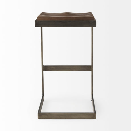 Kiran Medium Brown Wood W/ Antique Nickel Finished Metal Frame Bar Stool by Mercana at Eve Furniture
