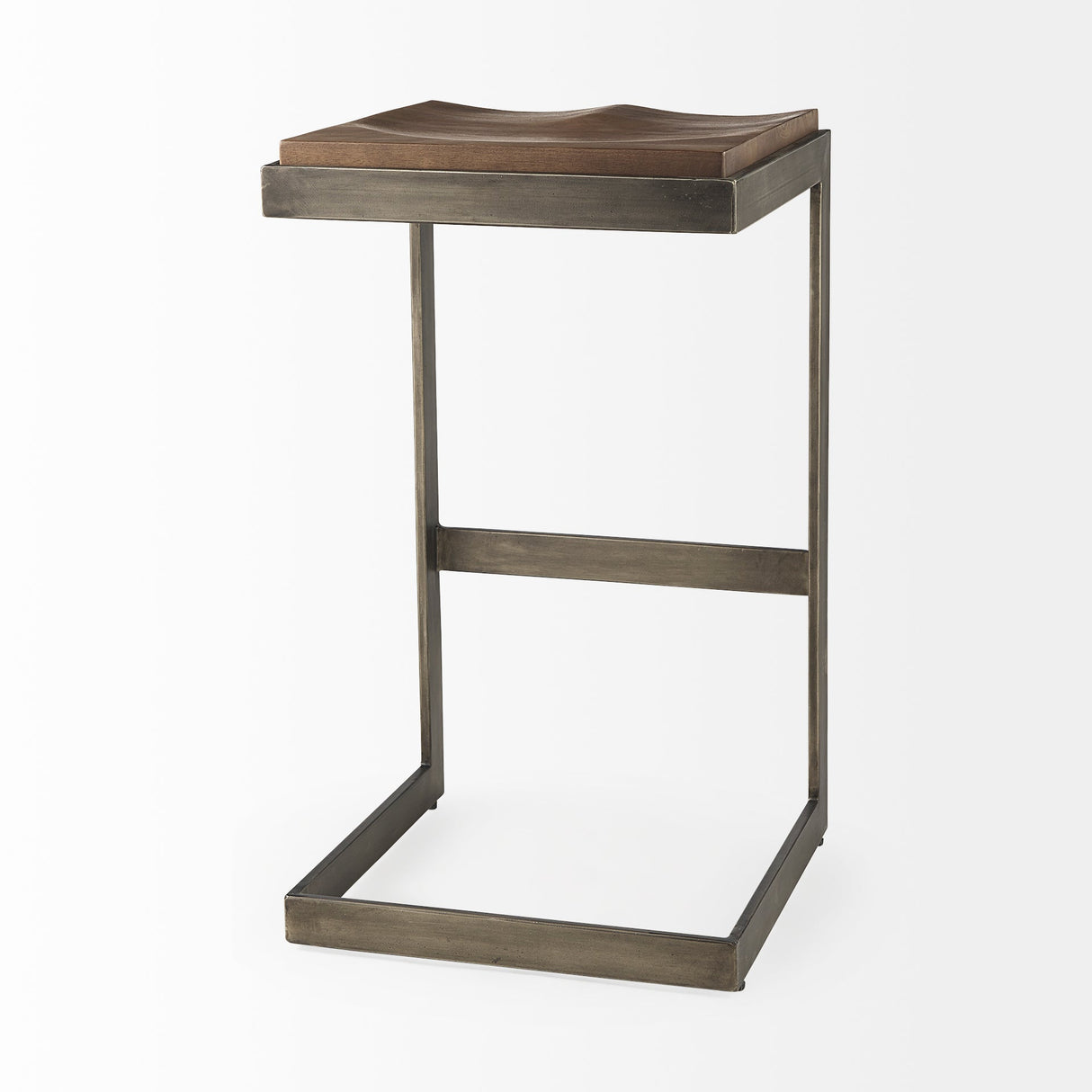 Kiran Medium Brown Wood W/ Antique Nickel Finished Metal Frame Bar Stool by Mercana at Eve Furniture