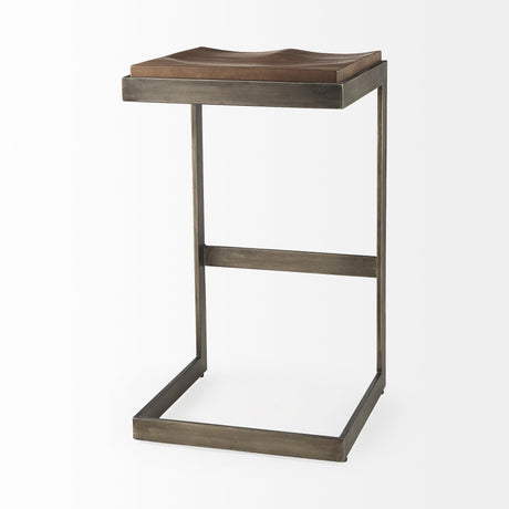 Kiran Medium Brown Wood W/ Antique Nickel Finished Metal Frame Bar Stool by Mercana at Eve Furniture