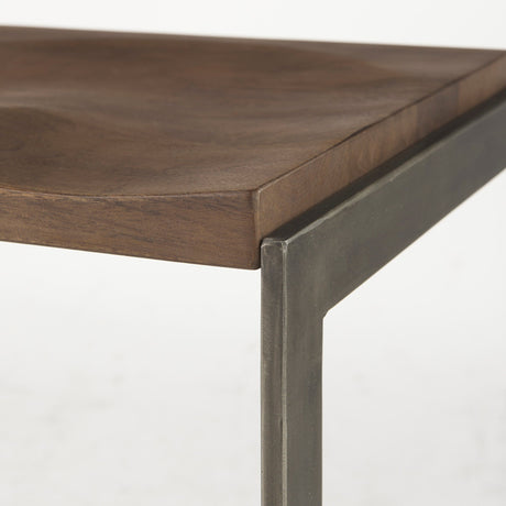 Kiran Medium Brown Wood W/ Antique Nickel Finished Metal Frame Bar Stool by Mercana at Eve Furniture