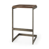 Kiran Medium Brown Wood W/ Antique Nickel Finished Metal Frame Bar Stool by Mercana at Eve Furniture