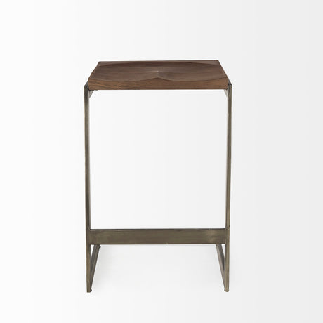 Kiran Medium Brown Wood W/ Antique Nickel Finished Metal Frame Counter Stool by Mercana at Eve Furniture