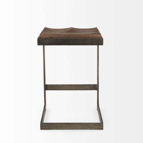 Kiran Medium Brown Wood W/ Antique Nickel Finished Metal Frame Counter Stool by Mercana at Eve Furniture