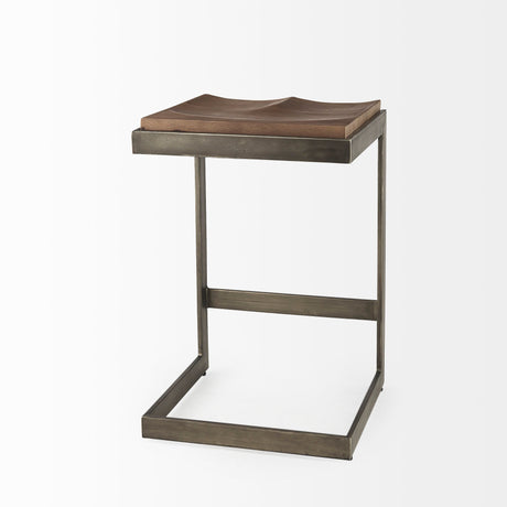 Kiran Medium Brown Wood W/ Antique Nickel Finished Metal Frame Counter Stool by Mercana at Eve Furniture
