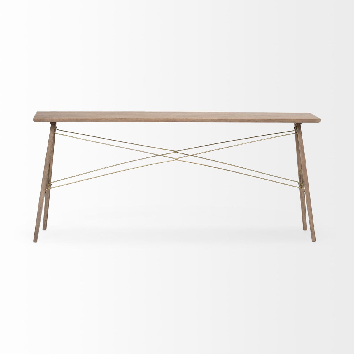 Kirby I 66L x 16W Brown Wooden Cross Braced Console Table by Mercana at Eve Furniture