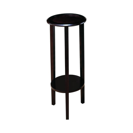 Kirk Espresso Round Accent Table with Bottom Shelf