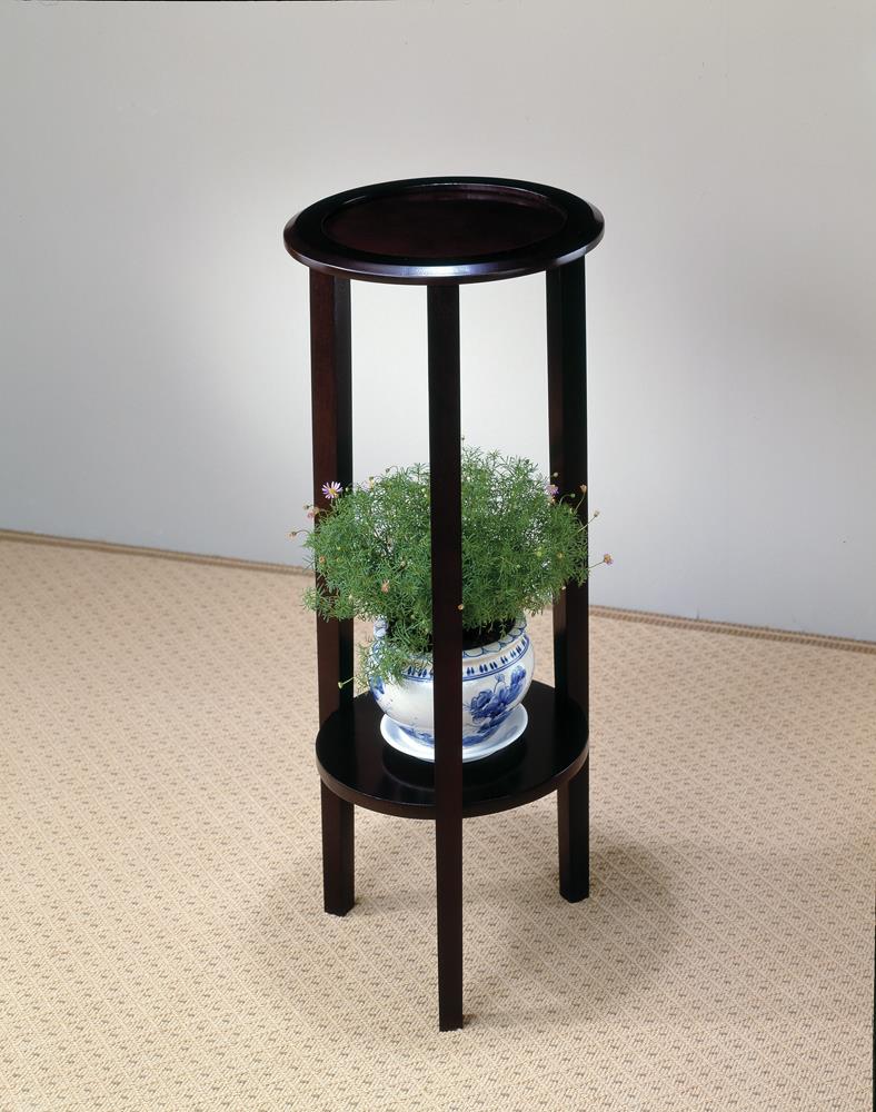 Kirk Espresso Round Accent Table with Bottom Shelf