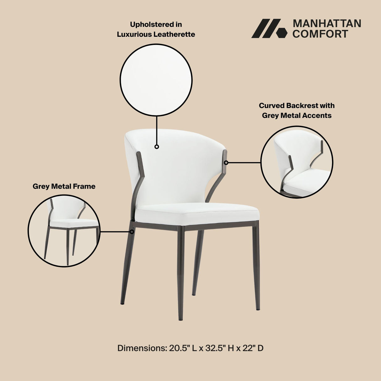 Kirsten Dining Chair in White (set of 2) by Manhattan Comfort at Eve Furniture
