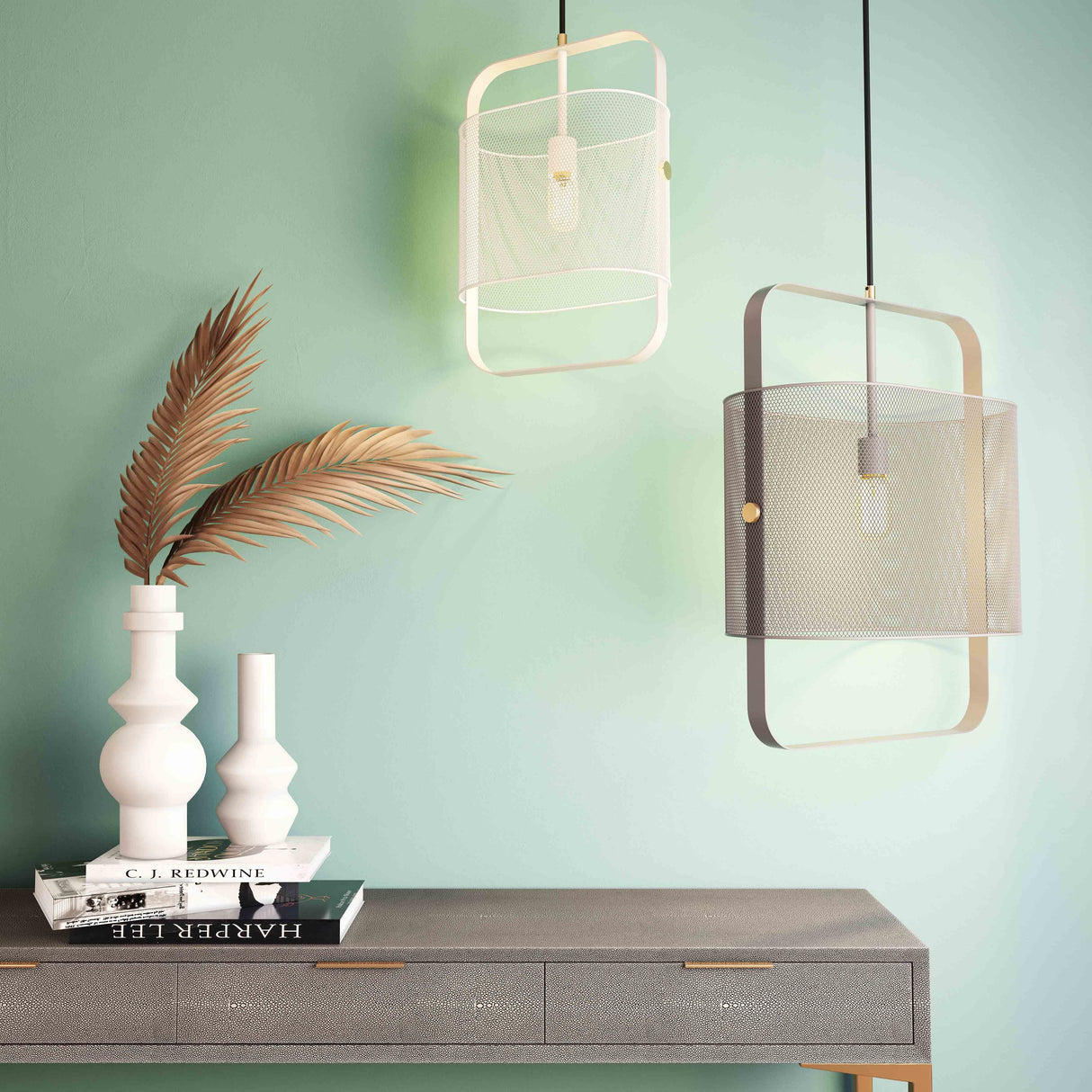 Klaus White Metal Pendant Lamp by TOV Furniture at Eve Furniture