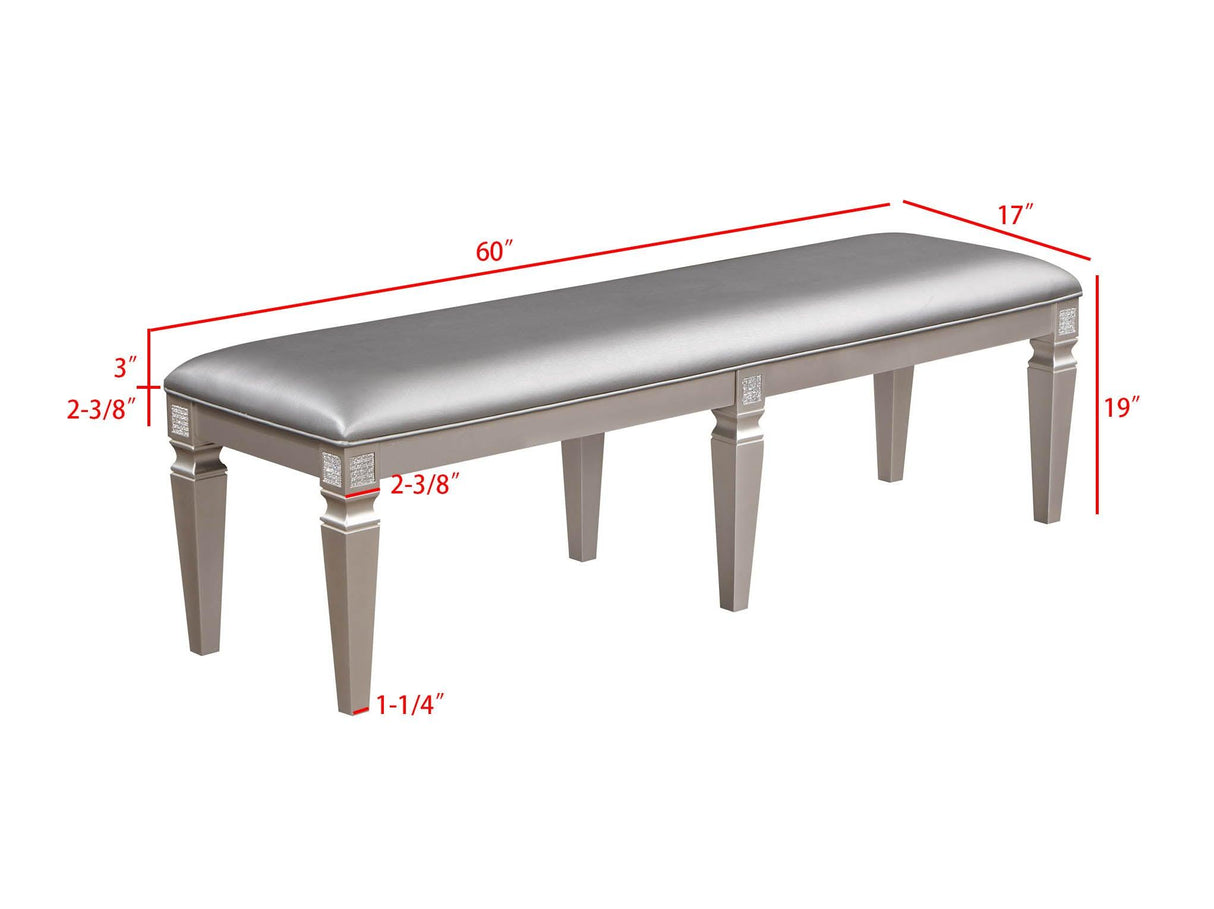 Klina Silver Champagne Dining Bench by Crown Mark at Eve Furniture