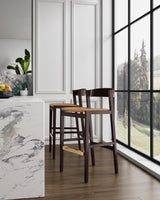 Klismos Barstool in Camel and Dark Walnut (set of 2) by Manhattan Comfort at Eve Furniture