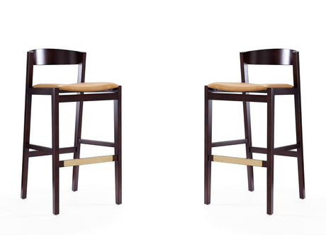 Klismos Barstool in Camel and Dark Walnut (set of 2) by Manhattan Comfort at Eve Furniture