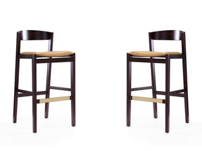 Klismos Barstool in Camel and Dark Walnut (set of 2) by Manhattan Comfort at Eve Furniture