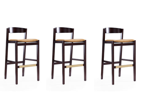 Klismos Barstool in Camel and Dark Walnut (set of 3) by Manhattan Comfort at Eve Furniture