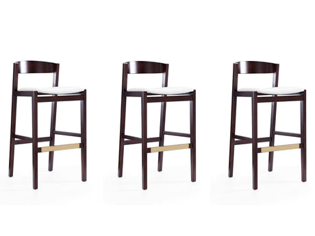 Klismos Barstool in Ivory and Dark Walnut (set of 3) by Manhattan Comfort at Eve Furniture