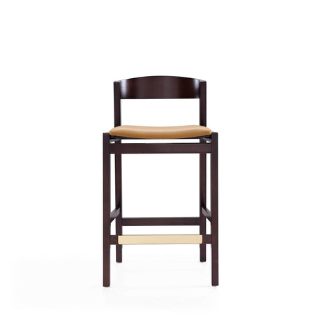 Klismos Counter Stool in Camel and Dark Walnut (set of 2) by Manhattan Comfort at Eve Furniture