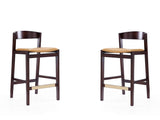 Klismos Counter Stool in Camel and Dark Walnut (set of 2) by Manhattan Comfort at Eve Furniture
