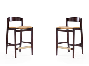 Klismos Counter Stool in Camel and Dark Walnut (set of 2) by Manhattan Comfort at Eve Furniture
